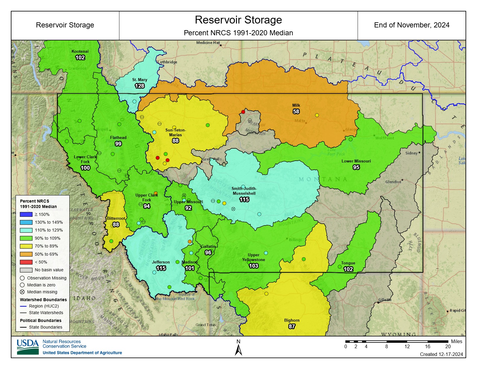 December 2024 Revervoir Levels Map