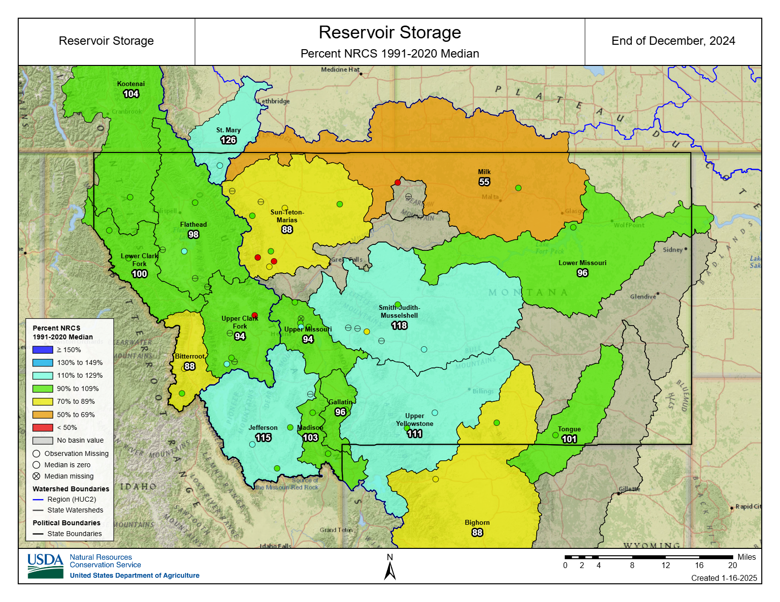 January 2025 Revervoir Levels Map