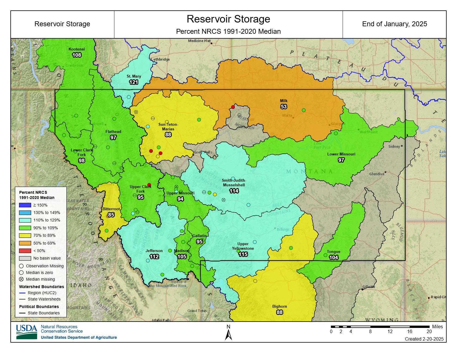 February 2025 Revervoir Levels Map