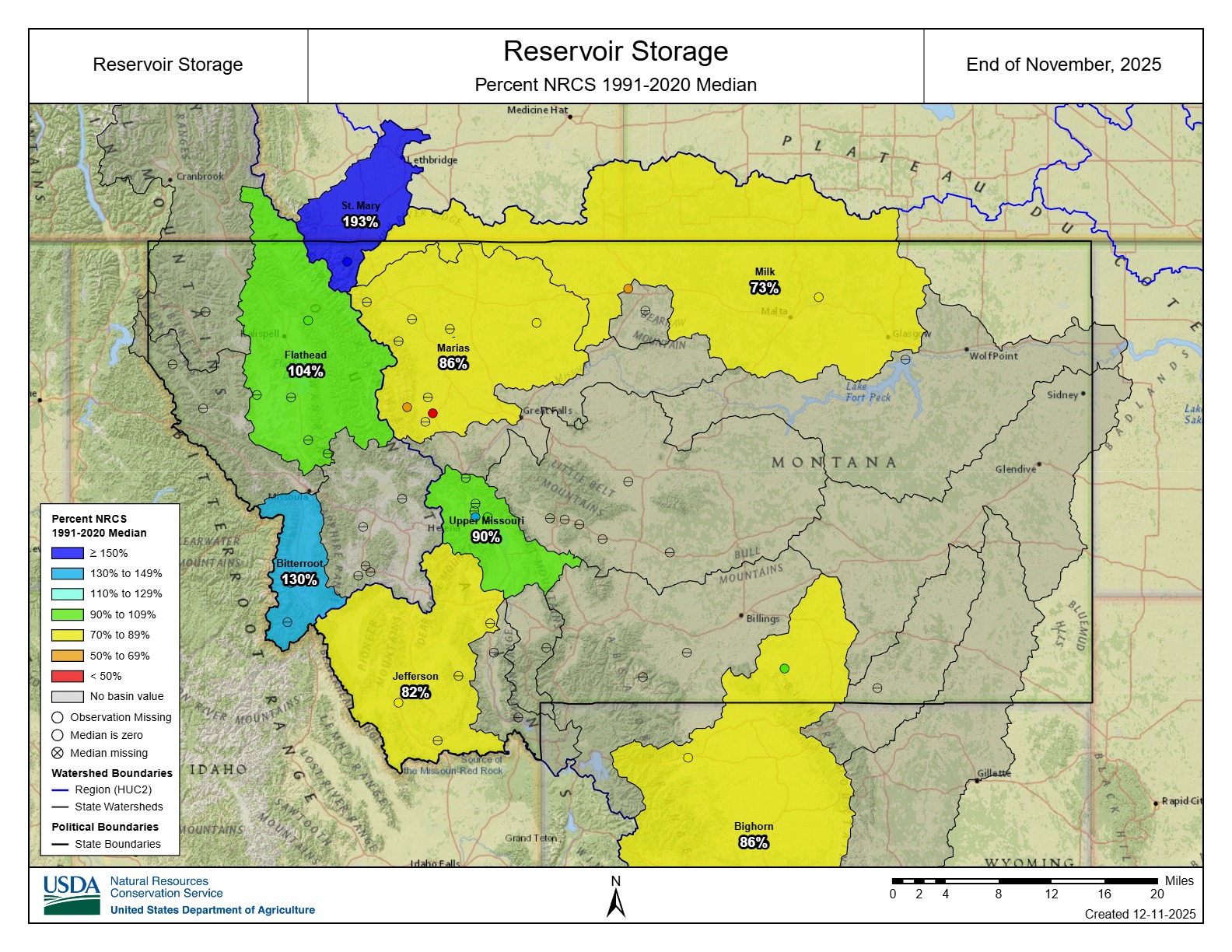 December 2025 Revervoir Levels Map