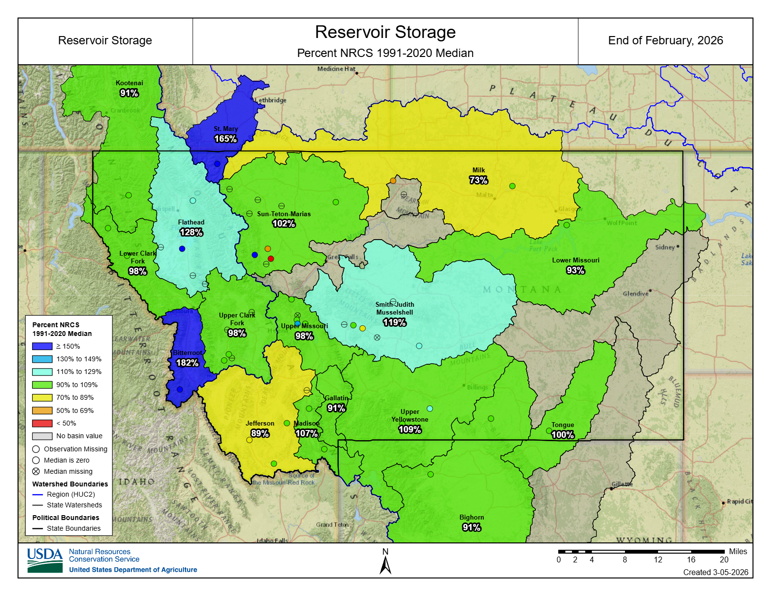 March 2026 Revervoir Levels Map